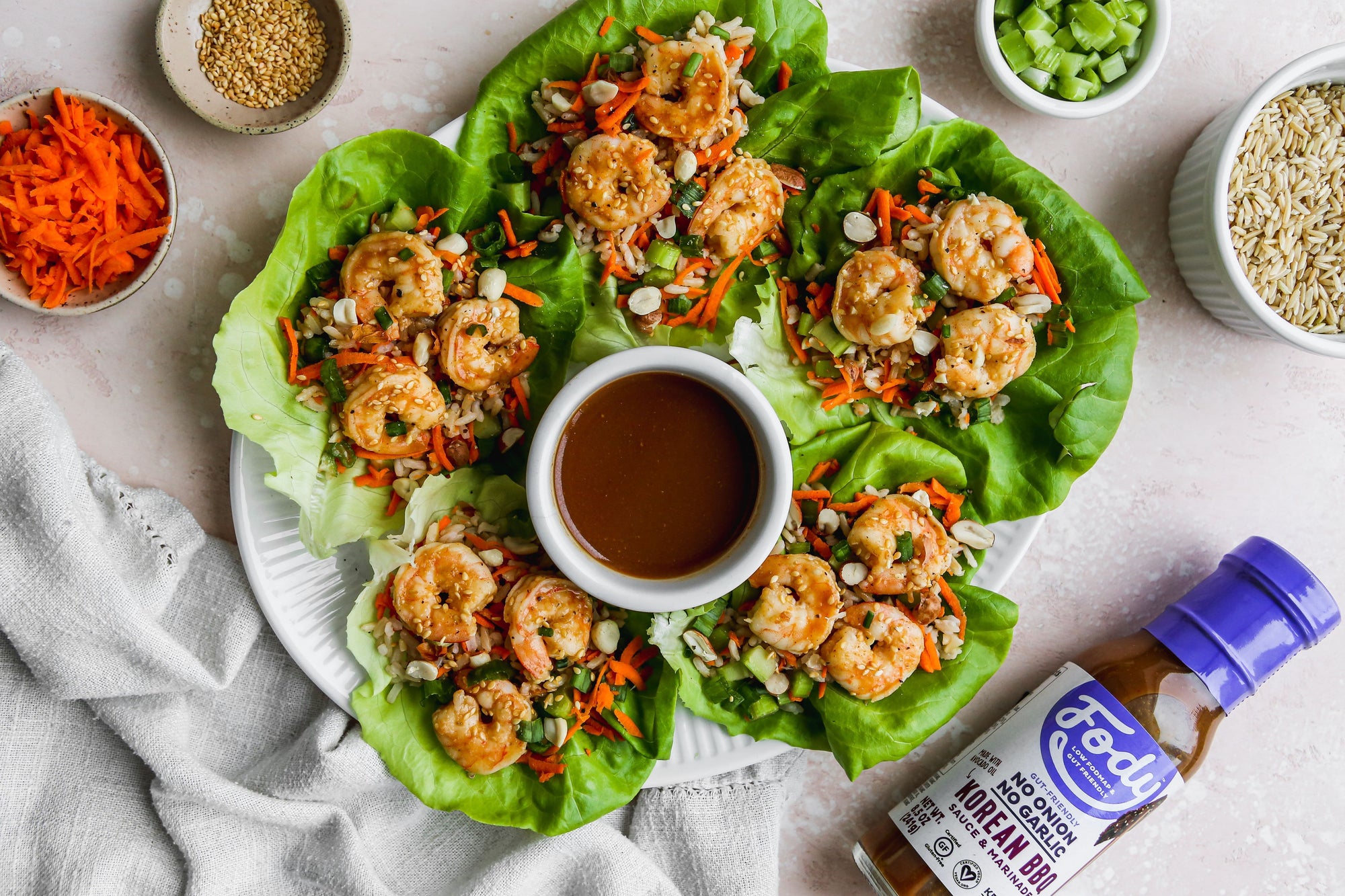 shrimp lettuce wraps with fody korean bbq sauce