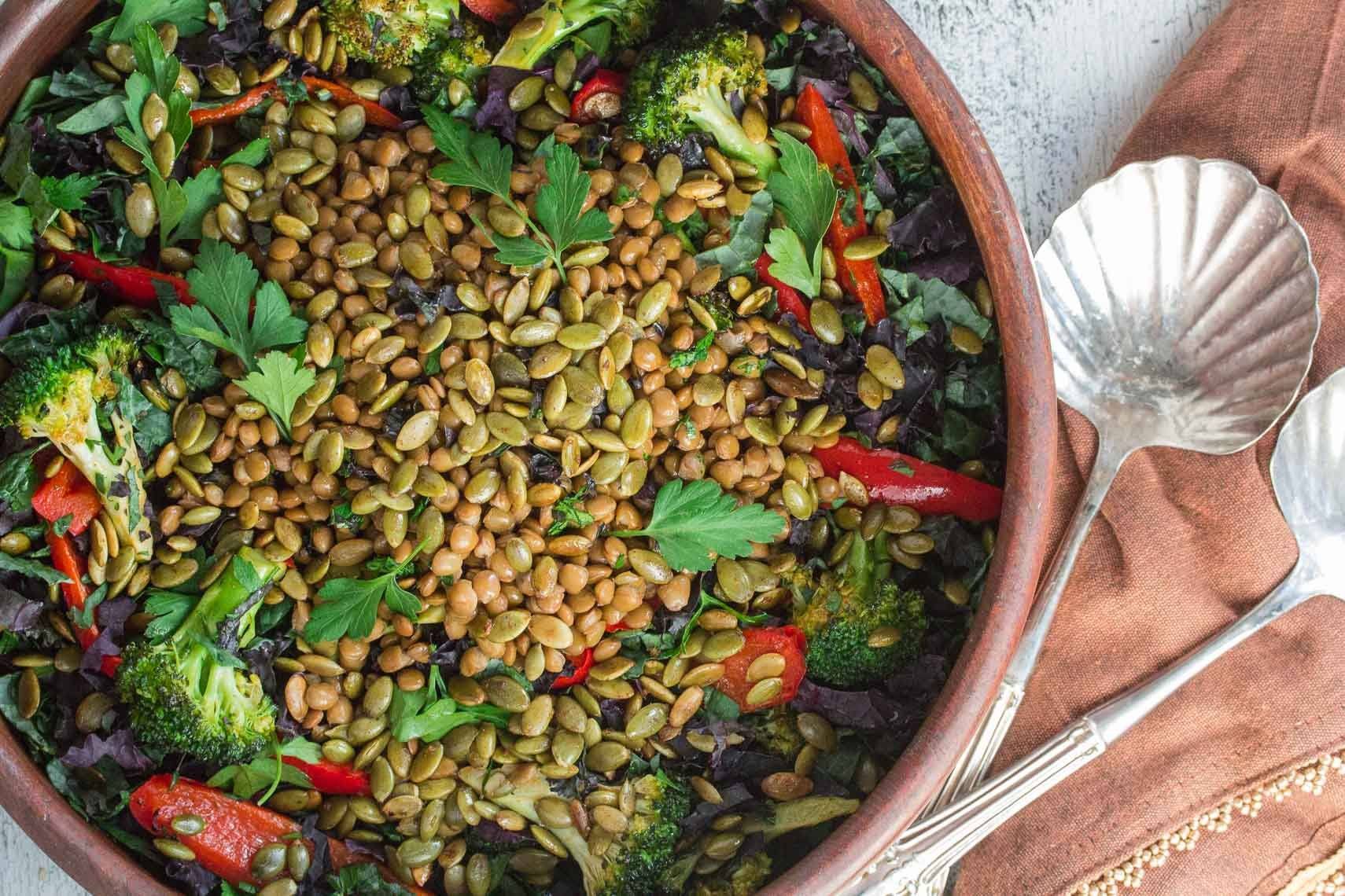Low FODMAP Kale Salad with Lentils & Roasted Pepitas