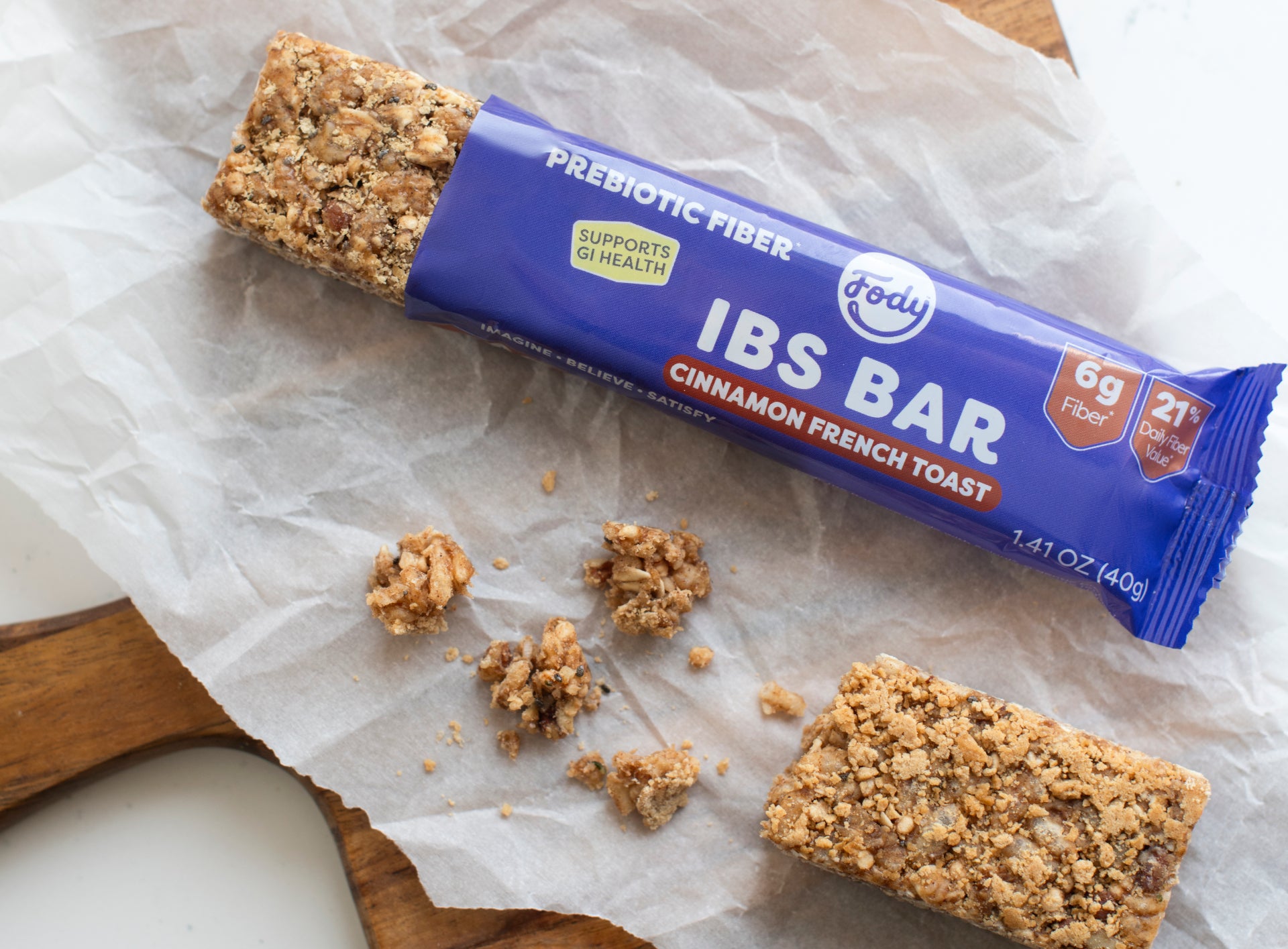 A Cinnamon French Toast IBS Bar from Fody Foods