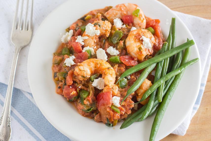 Low FODMAP Shrimp Recipe with Green Peppers and Feta