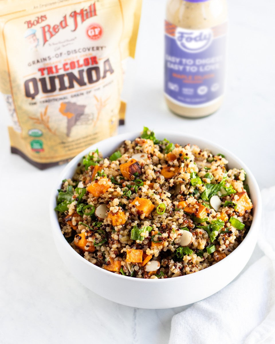 Low FODMAP Quinoa Salad With Kale & Sweet Potato