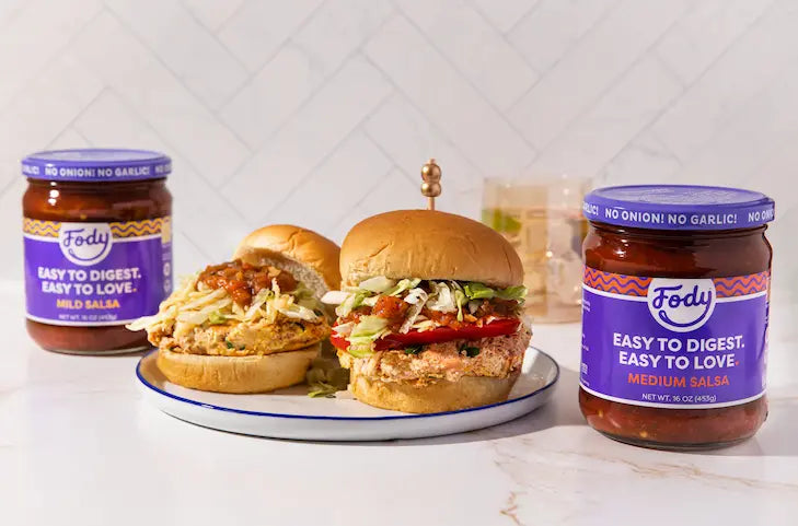 Fody's Low FODMAP Salsa Salmon Burgers