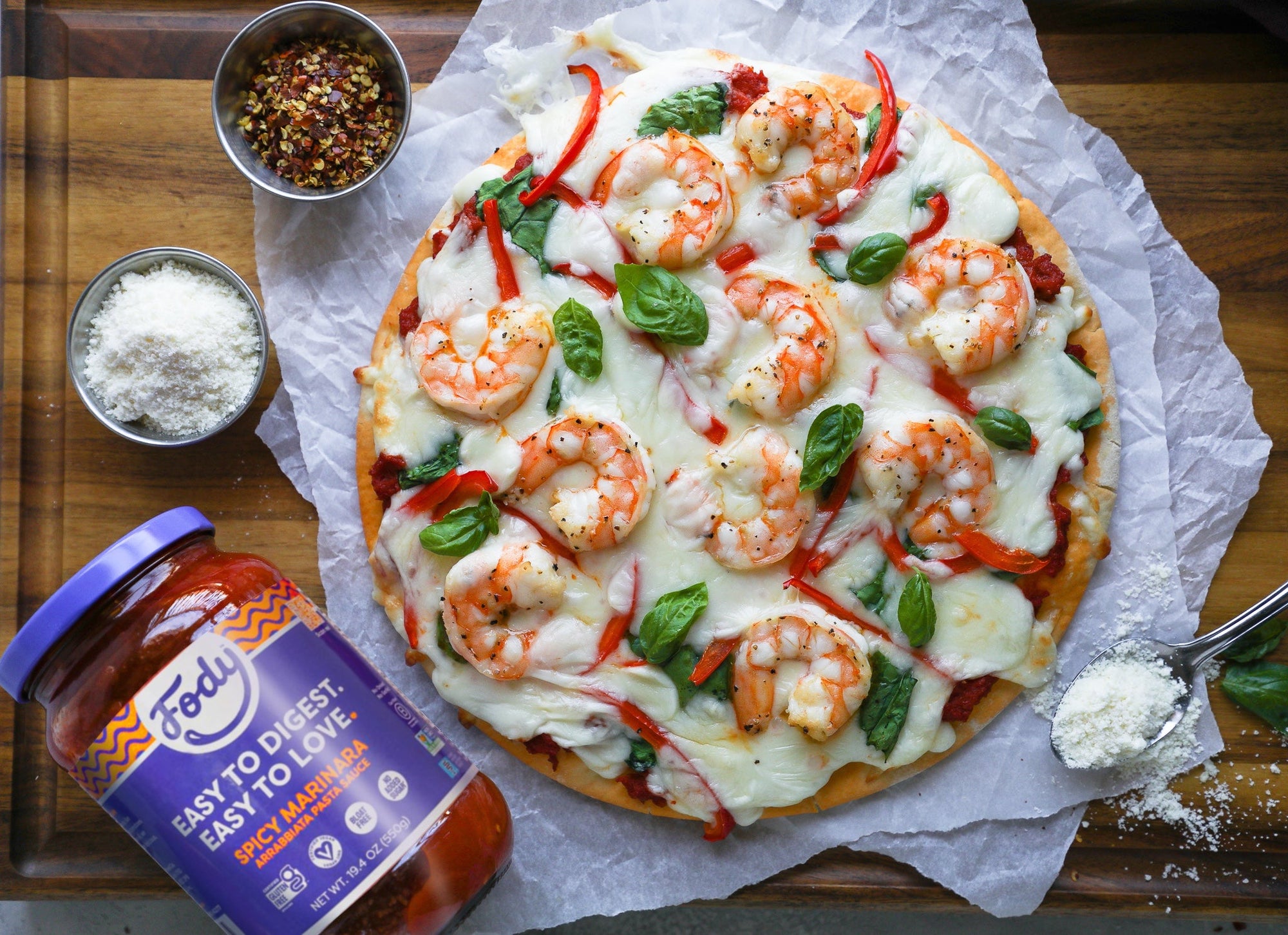 Fody's Spicy Gluten-Free Shrimp Flatbread
