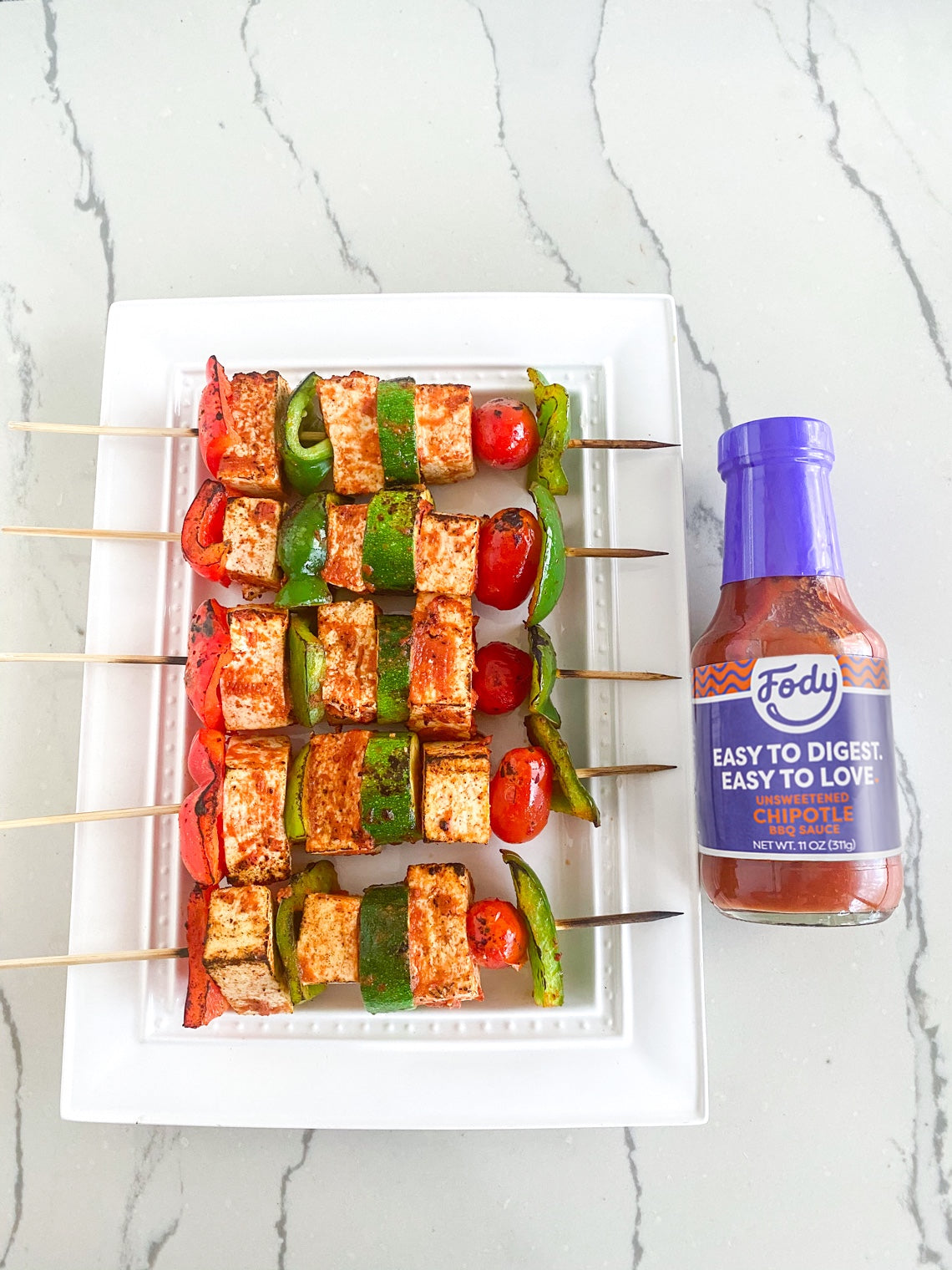 Fody's Chipotle BBQ Skewers with Tofu & Low FODMAP Vegetables