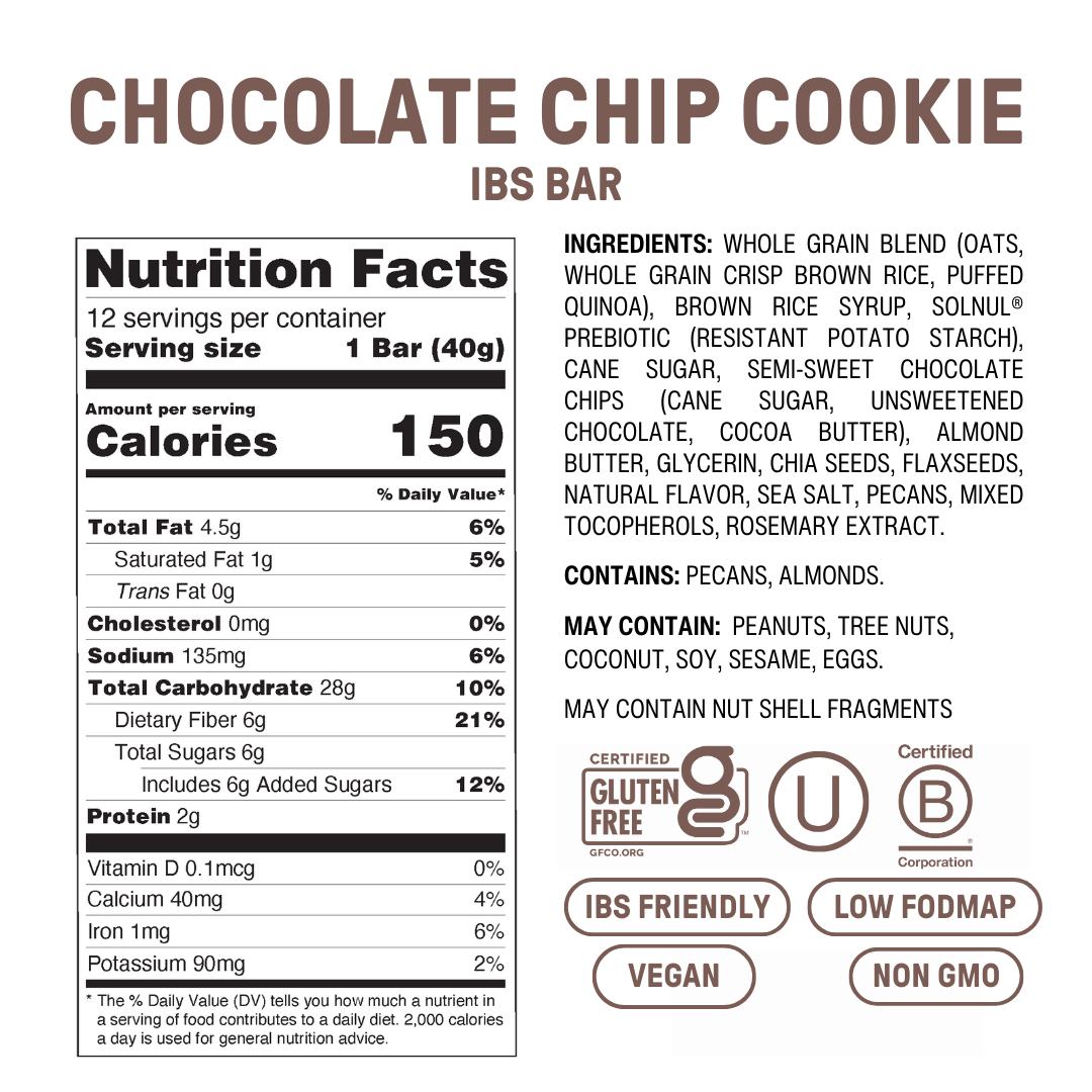 Barre Collation Riche en Fibres à saveur de Biscuit aux Pépites de Chocolat - Paquet de 12