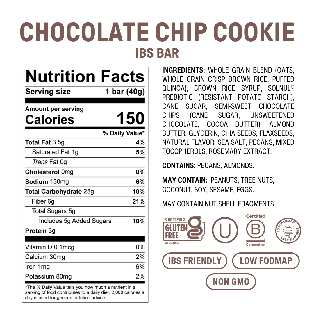 Chocolate Chip Cookie High Fiber Snack Bar - 12 Pack