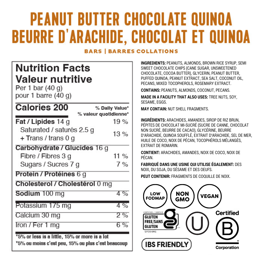 Peanut Butter Chocolate Quinoa Snack Bars - Box of 12