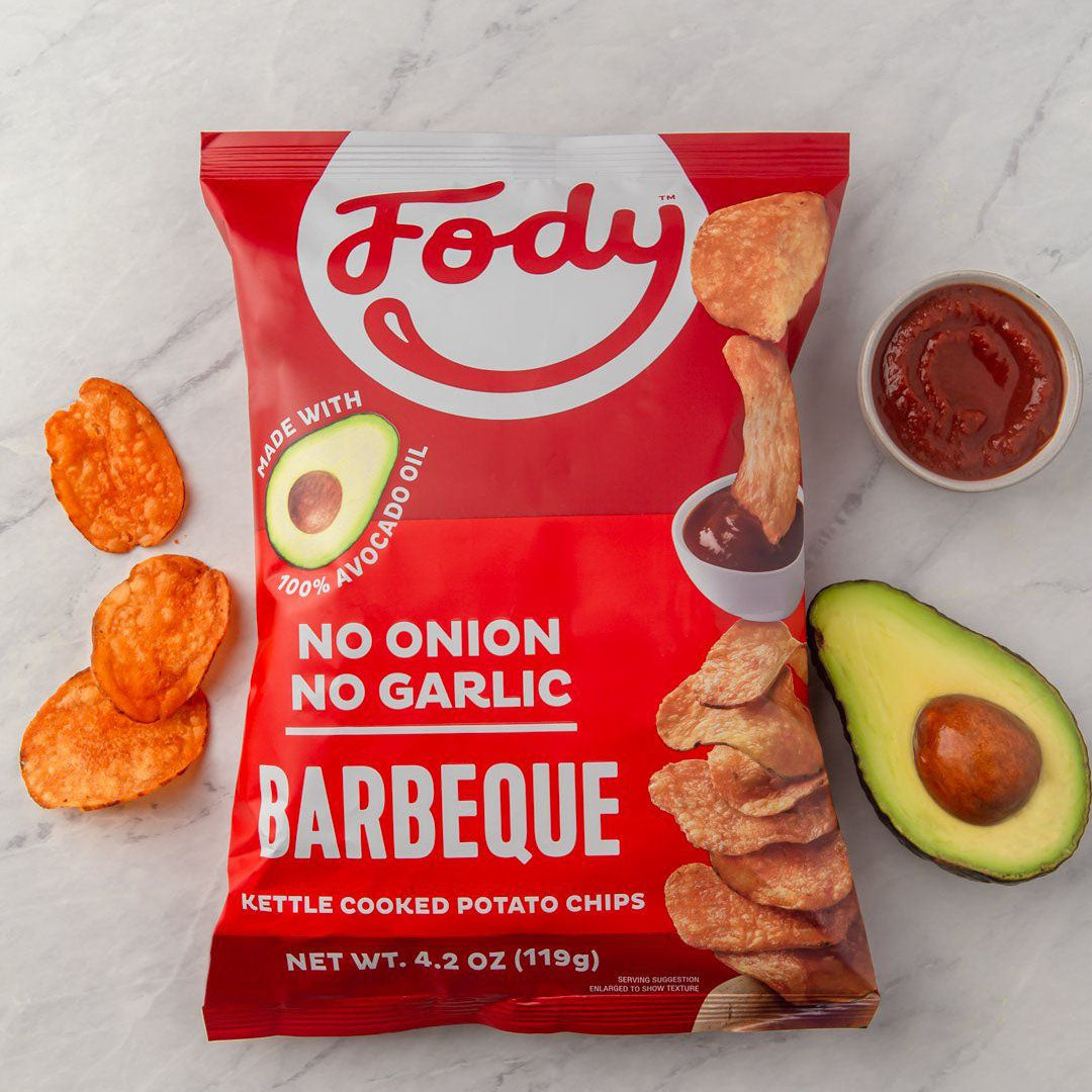 fody bbq kettle chips with avocado and bbq sauce
