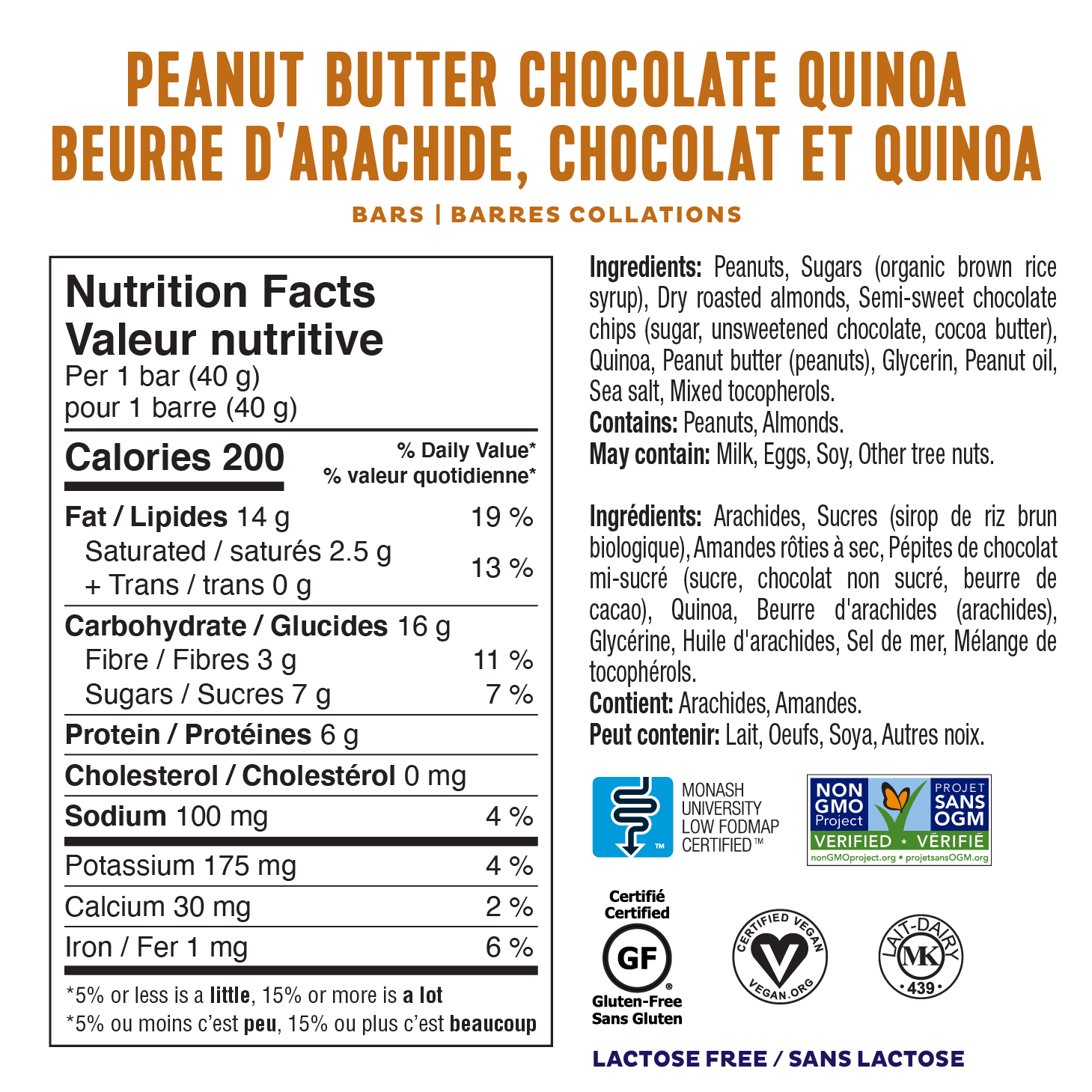 Peanut Butter Chocolate Quinoa Bars - Box of 12
